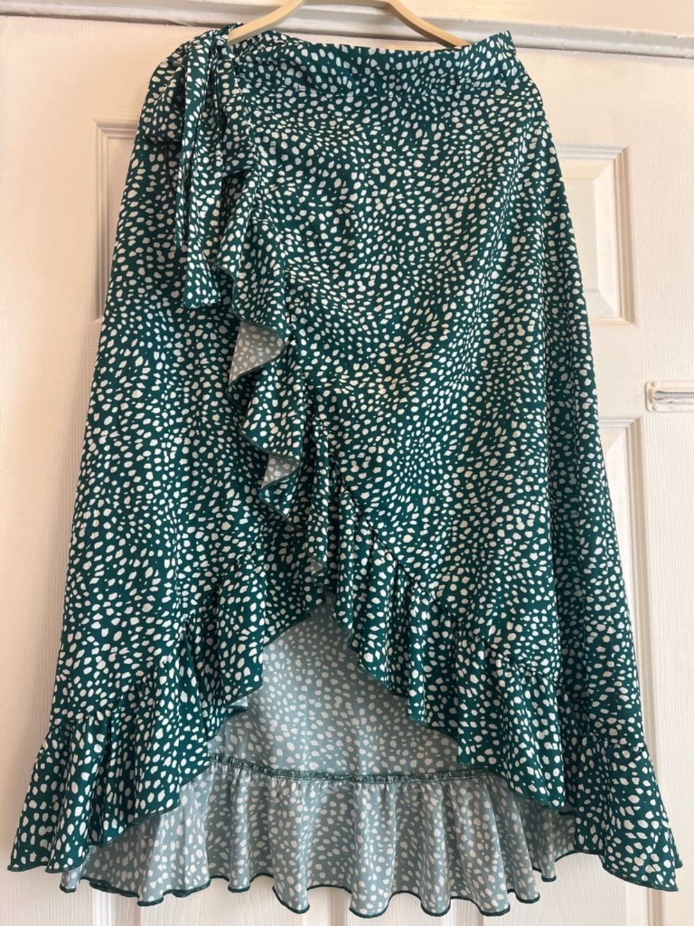 Green Spotted Ruffle Hem Women's Skirt